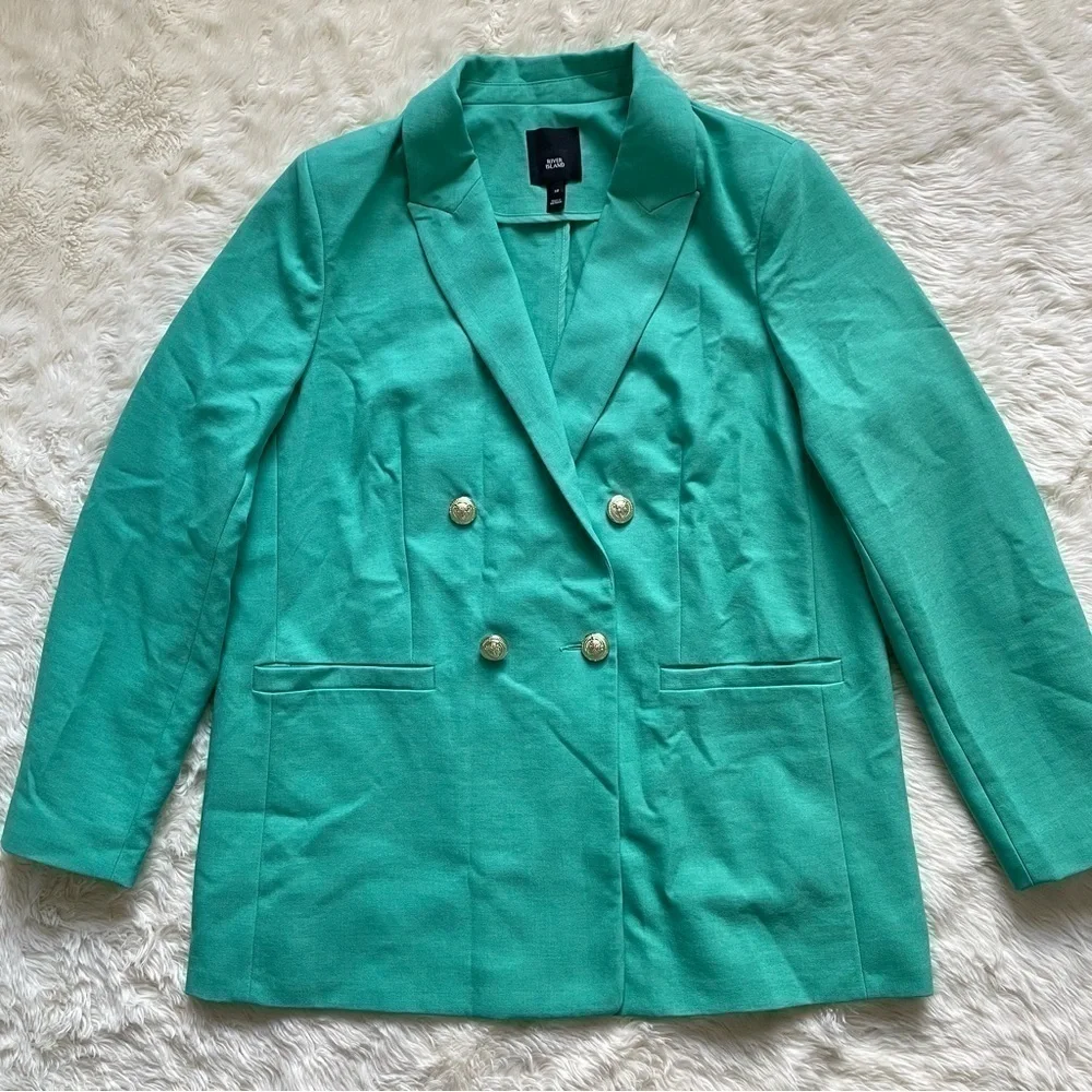 River Island Blazer Double Breasted Gold Button Green Plus Size 14